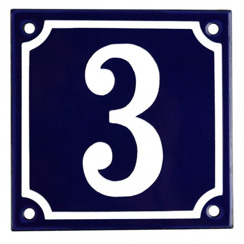Emaljskylt 3 blå - vit 10 x 10 cm modell 11-4