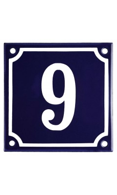 Emaljskylt 9 blå - vit 10 x 10 cm modell 11-4 Emaljskylt 9 blå - vit 10 x 10 cm modell 11-4