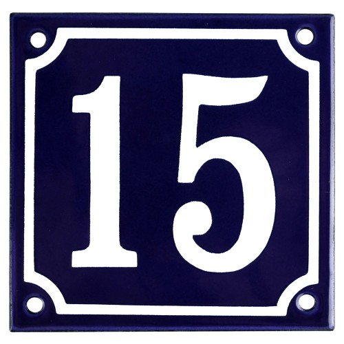Emaljskylt 15 blå - vit 10 x 10 cm modell 11-4