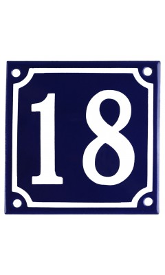Emaljskylt 18 blå - vit 10 x 10 cm modell 11-4 Emaljskylt 18 blå - vit 10 x 10 cm modell 11-4