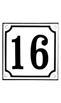 Emaljskylt 16 vit - svart 10 x 10 cm modell 10-4 Emaljskylt 16 vit - svart 10 x 10 cm modell 10-4