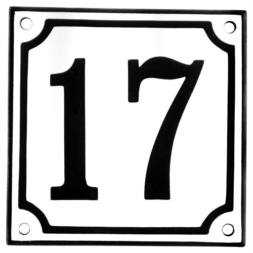 Emaljskylt 17 vit - svart 10 x 10 cm modell 10-4