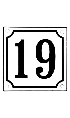 Emaljskylt 19 vit - svart 10 x 10 cm modell 10-4 Emaljskylt 19 vit - svart 10 x 10 cm modell 10-4