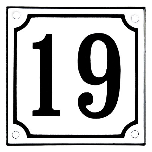 Emaljskylt 19 vit - svart 10 x 10 cm modell 10-4