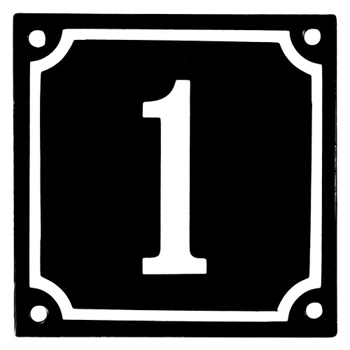 Emaljskylt 1 svart - vit 10 x 10 cm modell 12-4