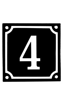 Emaljskylt 4 svart - vit 10 x 10 cm modell 12-4 Emaljskylt 4 svart - vit 10 x 10 cm modell 12-4