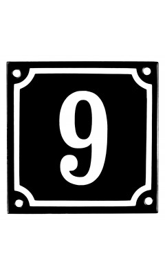 Emaljskylt 9 svart - vit 10 x 10 cm modell 12-4 Emaljskylt 9 svart - vit 10 x 10 cm modell 12-4