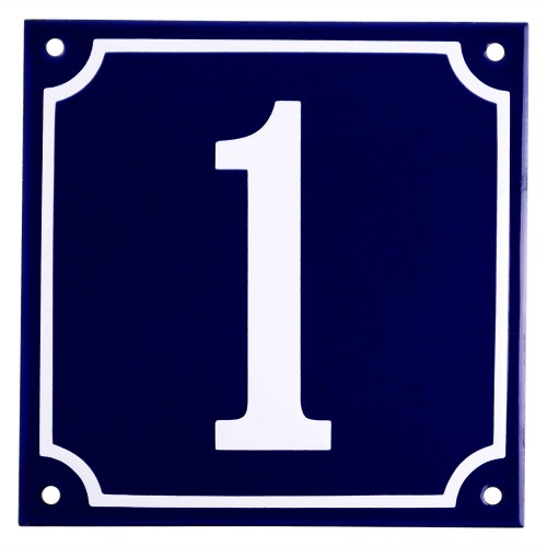 Emaljskylt 1 blå - vit 15 x 15 cm modell 11-4
