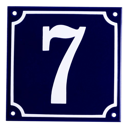 Emaljskylt 7 blå - vit 15 x 15 cm modell 11-4