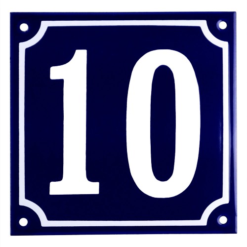 Emaljskylt 10 blå - vit 15 x 15 cm modell 11-4