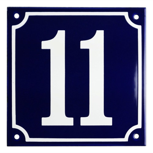 Emaljskylt 11 blå - vit 15 x 15 cm modell 11-4
