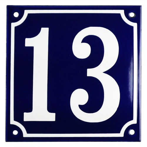 Emaljskylt 13 blå - vit 15 x 15 cm modell 11-4