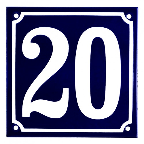 Emaljskylt 20 blå - vit 15 x 15 cm modell 11-4