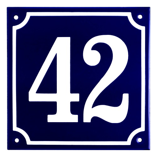 Emaljskylt 42 blå - vit 15 x 15 cm modell 11-4