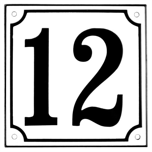 Emaljskylt 12 vit - svart 15 x 15 cm modell 10-4