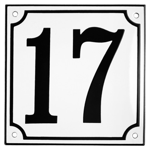 Emaljskylt 17 vit - svart 15 x 15 cm modell 10-4