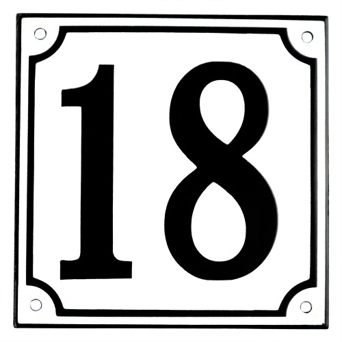 Emaljskylt 18 vit - svart 15 x 15 cm modell 10-4