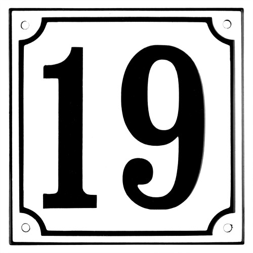 Emaljskylt 19 vit - svart 15 x 15 cm modell 10-4