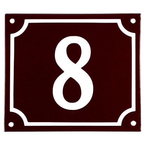 Emaljskylt 8 röd - vit 14 x 12 cm modell 16-4