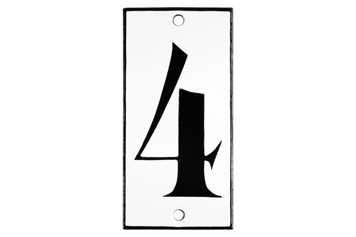 Emaljskylt 4 vit - svart 5 x 10 cm modell 13-4 Emaljskylt 4 vit - svart 5 x 10 cm modell 13-4