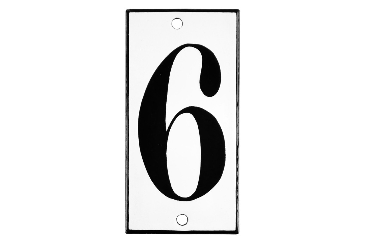 Emaljskylt 6 vit - svart 5 x 10 cm modell 13-4 Emaljskylt 6 vit - svart 5 x 10 cm modell 13-4