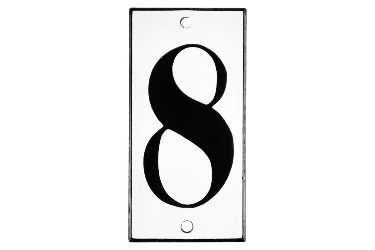 Emaljskylt 8 vit - svart 5 x 10 cm modell 13-4 Emaljskylt 8 vit - svart 5 x 10 cm modell 13-4