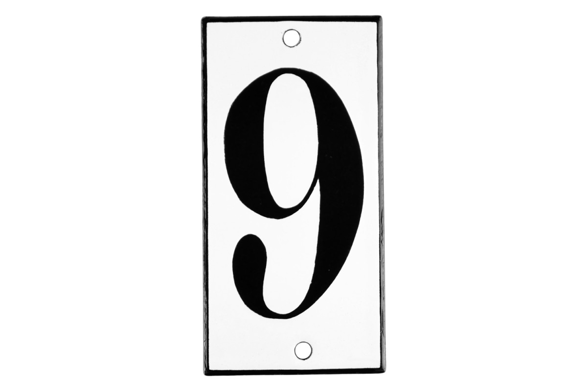 Emaljskylt 9 vit - svart 5 x 10 cm modell 13-4 Emaljskylt 9 vit - svart 5 x 10 cm modell 13-4