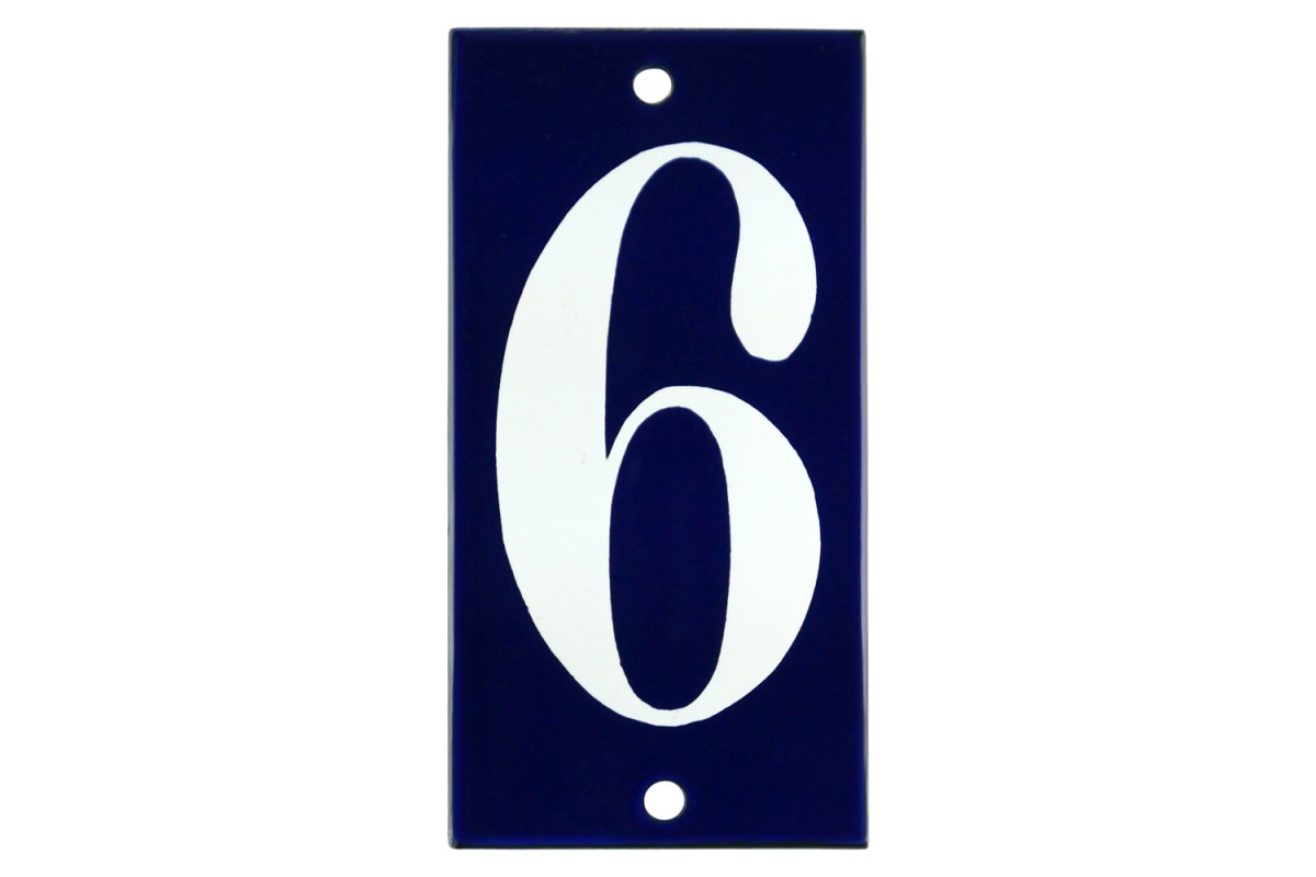 Emaljskylt 6 blå - vit 5 x 10 cm modell 14-4 Emaljskylt 6 blå - vit 5 x 10 cm modell 14-4