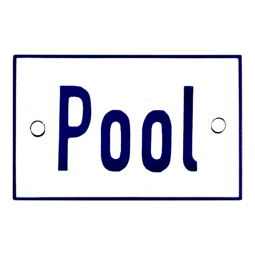 Emaljskylt Pool vit - blå 8 x 5 cm modell 1-4