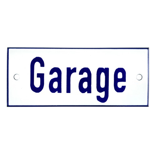 Emaljskylt Garage vit - blå 12 x 5 cm modell 1-4