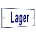 Emaljskylt Lager vit - blå 12 x 5 cm modell 1-4