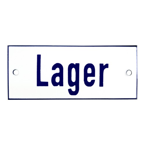 Emaljskylt Lager vit - blå 12 x 5 cm modell 1-4