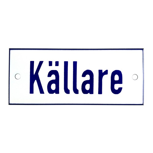 Emaljskylt Källare vit - blå 12 x 5 cm modell 1-4
