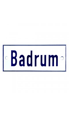 Emaljskylt Badrum vit - blå 12 x 5 cm modell 1-4 Emaljskylt Badrum vit - blå 12 x 5 cm modell 1-4