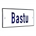 Emaljskylt Bastu vit - blå 12 x 5 cm modell 1-4