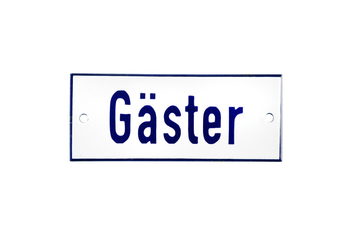 Emaljskylt Gäster vit - blå 12 x 5 cm modell 1-4 Emaljskylt Gäster vit - blå 12 x 5 cm modell 1-4