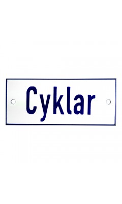 Emaljskylt Cyklar vit - blå 12 x 5 cm modell 1-4 Emaljskylt Cyklar vit - blå 12 x 5 cm modell 1-4