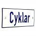 Emaljskylt Cyklar vit - blå 12 x 5 cm modell 1-4