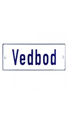 Emaljskylt Vedbod vit - blå 12 x 5 cm modell 1-4 Emaljskylt Vedbod vit - blå 12 x 5 cm modell 1-4