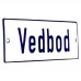 Emaljskylt Vedbod vit - blå 12 x 5 cm modell 1-4
