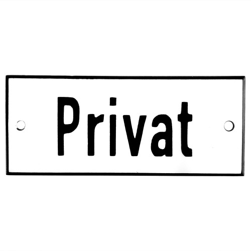 Emaljskylt Privat vit - svart 12 x 5 cm modell 2-4