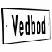 Emaljskylt Vedbod vit - svart 12 x 5 cm modell 2-4
