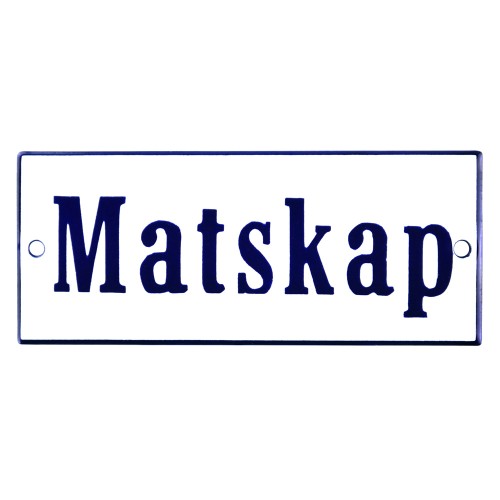 Emaljskylt Matskap vit - blå 12 x 5 cm modell 3-4