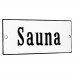 Emaljskylt Sauna vit - svart 12 x 5 cm modell 4-4