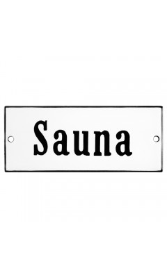 Emaljskylt Sauna vit - svart 12 x 5 cm modell 4-4 Emaljskylt Sauna vit - svart 12 x 5 cm modell 4-4