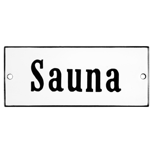 Emaljskylt Sauna vit - svart 12 x 5 cm modell 4-4