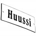 Emaljskylt Huussi vit - svart 12 x 5 cm modell 4-4