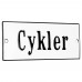 Emaljskylt Cykler vit - svart 12 x 5 cm modell 4-4