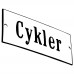 Emaljskylt Cykler vit - svart 12 x 5 cm modell 4-4