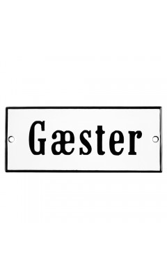 Emaljskylt Gæster vit - svart 12 x 5 cm modell 4-4 Emaljskylt Gæster vit - svart 12 x 5 cm modell 4-4